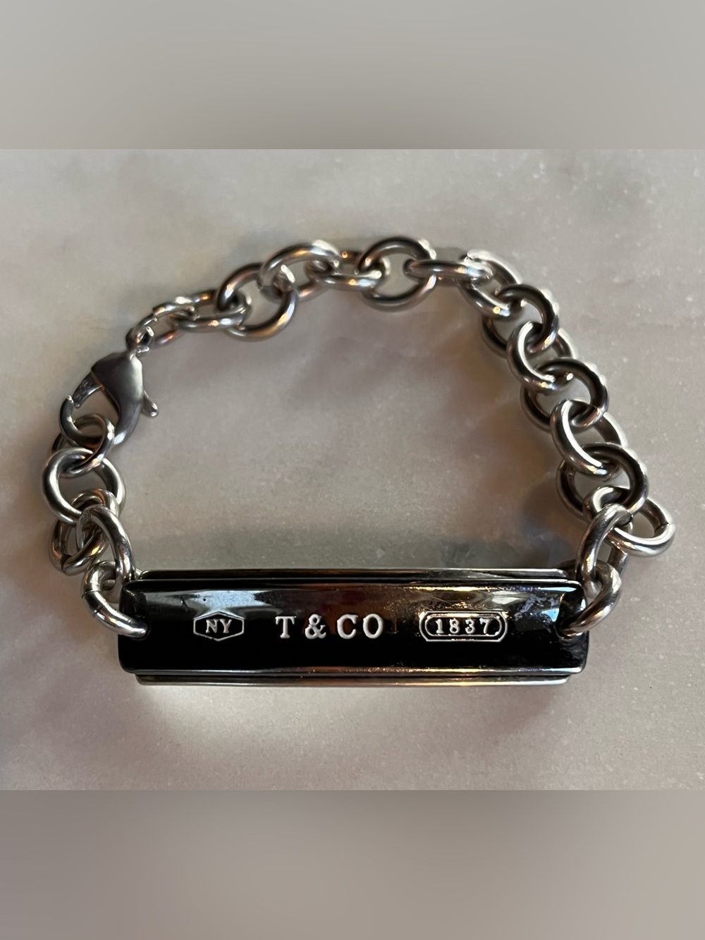 Vintage Tiffany & Co. 1837 ID Bar Chain Link Bracelet in Sterling Silver 925 7.5